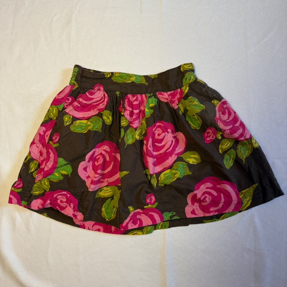 Cherokee Girls Brown & Pink Rose Floral Skirt – Size L (10/12)